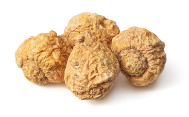 Dried yellow Maca roots isolated on white background