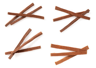 Sandalwood sticks isolated on white background, top view