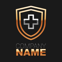 Obraz premium Line Life insurance with shield icon isolated on black background. Security, safety, protection, protect concept. Colorful outline concept. Vector