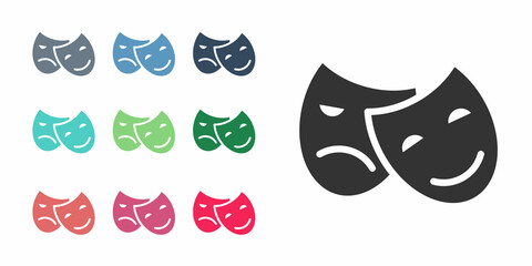 Black Comedy and tragedy theatrical masks icon isolated on white background. Set icons colorful. Vector