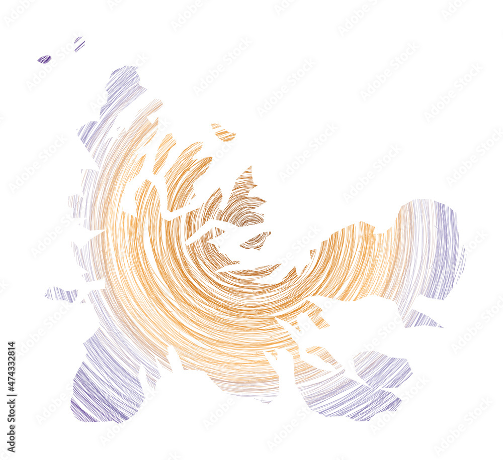 Poster taaf map filled with concentric circles. sketch-style circles in the shape of the country. vector il