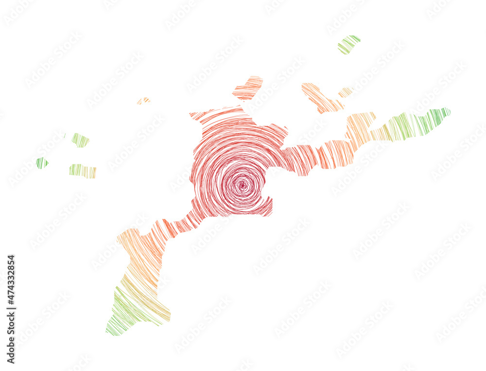 Poster virgin gorda map filled with concentric circles. sketch-style circles in the shape of the island. ve