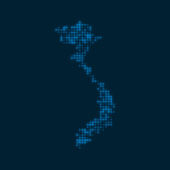 Vietnam dotted glowing map. Shape of the country with blue bright bulbs. Vector illustration.