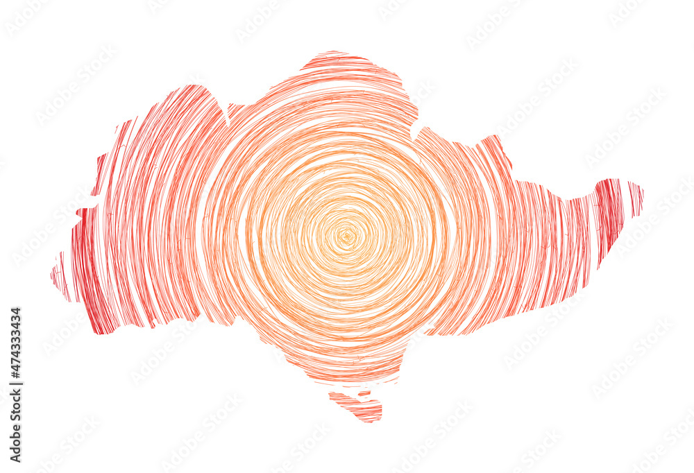 Poster sentosa map filled with concentric circles. sketch style circles in shape of the island. vector illu