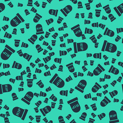 Black Tombstone with RIP written on it icon isolated seamless pattern on green background. Grave icon. Happy Halloween party. Vector