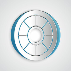 Fototapeta premium Paper cut Safe icon isolated on grey background. The door safe a bank vault with a combination lock. Reliable Data Protection. Paper art style. Vector