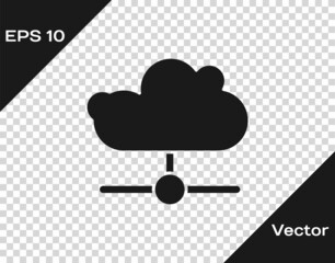 Black Network cloud connection icon isolated on transparent background. Social technology. Cloud computing concept. Vector