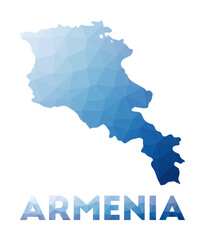 Low poly map of Armenia. Geometric illustration of the country. Armenia polygonal map. Technology, internet, network concept. Vector illustration.
