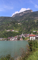 Fototapeta na wymiar Lake Alleghe of Dolomites, Italy 