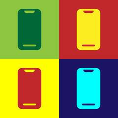 Pop art Smartphone, mobile phone icon isolated on color background. Vector