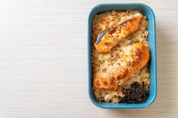 salmon with spicy miso rice bowl