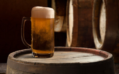 Wooden barrel for wine with steel ring. Clipping path included.
