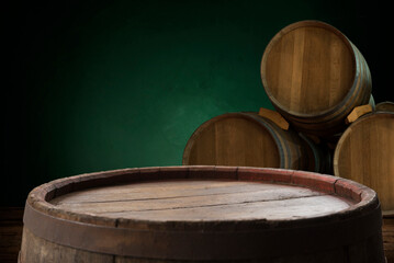 Fototapeta premium Wooden barrel for wine with steel ring. Clipping path included.