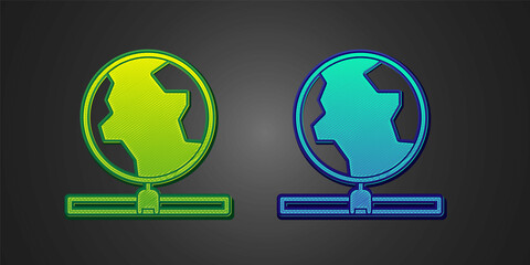 Green and blue Global technology or social network icon isolated on black background. Vector