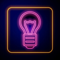 Glowing neon Creative lamp light idea icon isolated on black background. Concept ideas inspiration, invention, effective thinking, knowledge and education. Vector