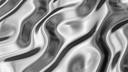 Silver chrome metal texture with waves, liquid silver metallic silk wavy design, 3D render illustration. - obrazy, fototapety, plakaty