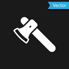 White Wooden axe icon isolated on black background. Lumberjack axe. Vector