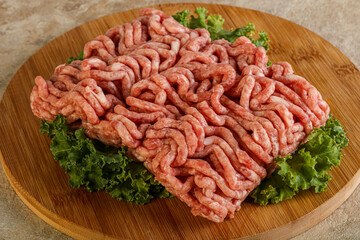 Raw pork minced meat over board