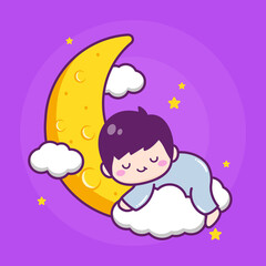 cute boy sleeping in the moon