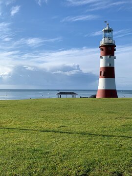 Smeaton’s Tower on Plymouth Hoe looking out to sea.