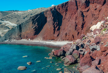 Red Cliffs and Turquoise Water of Santorini's Red Beach