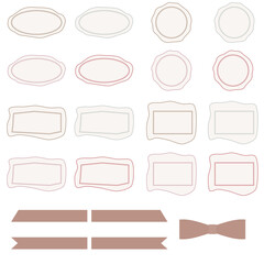 4つの色で４つの形のラベルとリボンがセットになったイラスト