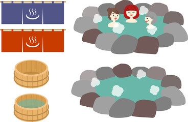 温泉や桶などの素材セット