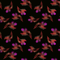 Transparent Night dance Seamless floral pattern with blurred roses on black background