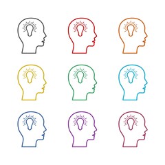 Human head creating idea icon isolated on white background, color set
