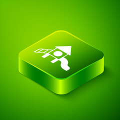 Isometric Slide playground icon isolated on green background. Childrens slide. Green square button. Vector