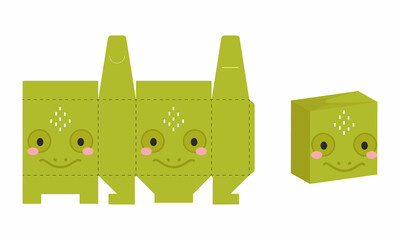 Simple packaging favor box chameleon design for sweets, candies, presents, bakery. DIY package template for any purposes, birthdays, baby showers, halloween, christmas. Print, cutout, fold, glue. © Jexy
