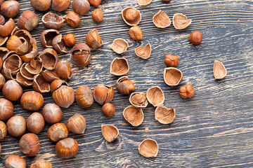split hazelnuts on the table