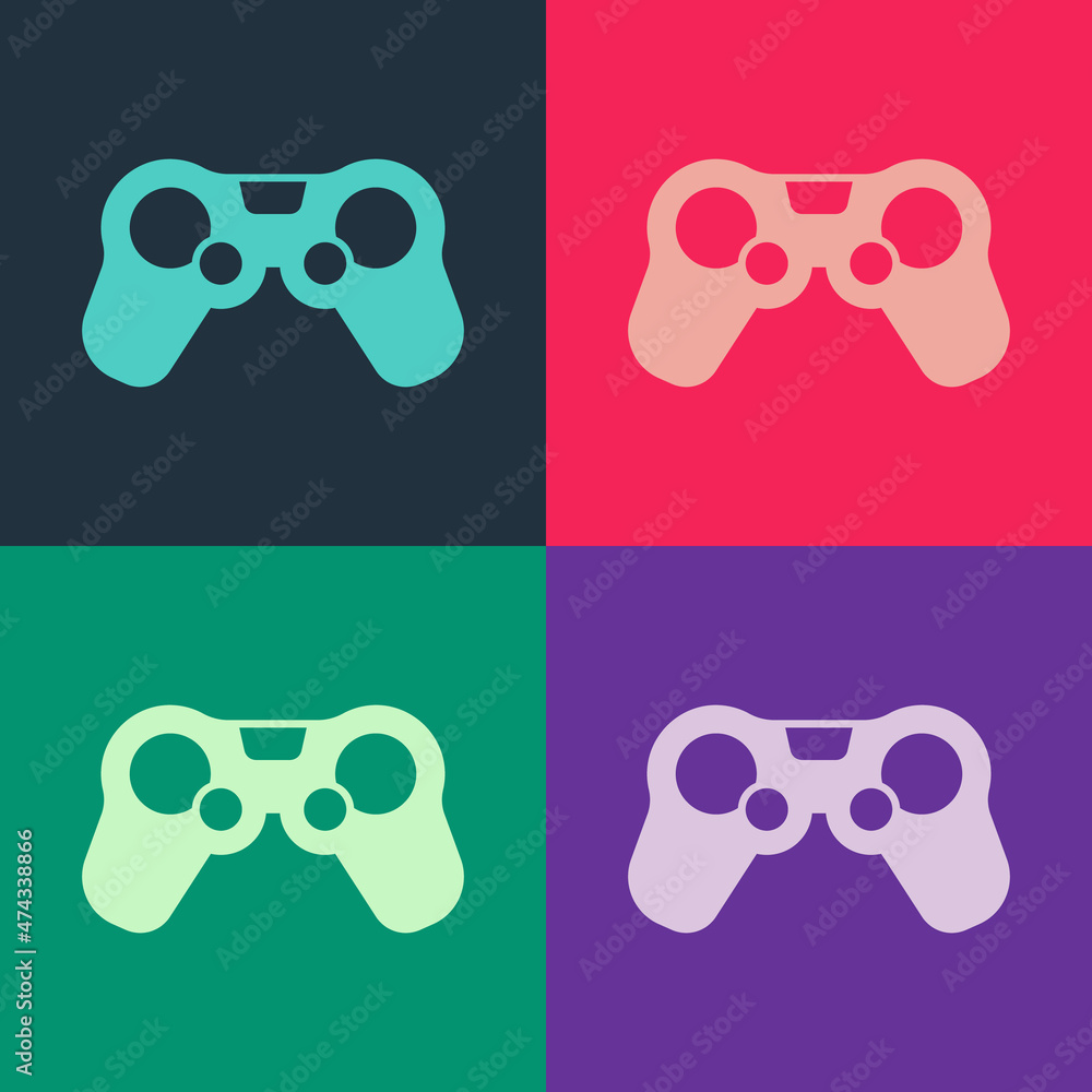 Poster pop art gamepad icon isolated on color background. game controller. vector