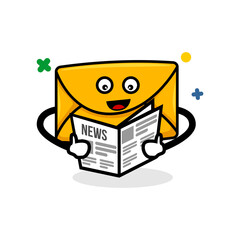 Fototapeta premium newsletter concept. isolated cute mail cartoon face reading a news letter vector illustration