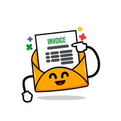 invoice email. pointing on a invoice paper. isolated cute mail cartoon face vector illustration