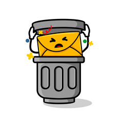 spam or junk email concept. isolated cute mail cartoon face iside rubbish bin vector illustration