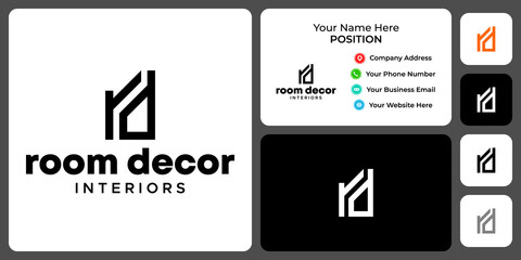Letter r d monogram interiors
logo design with business card template.