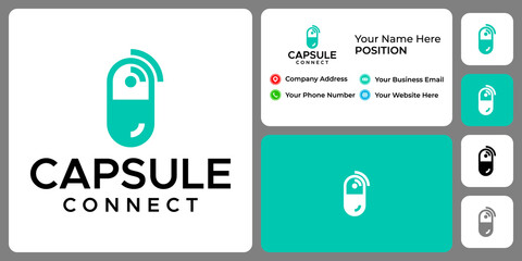 Capsule medicine and wireless connect
logo design with business card template.