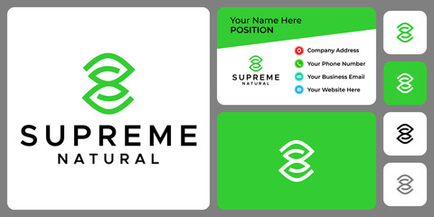 Letter S monogram leaf nature logo design with business card template.