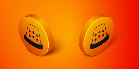 Isometric Thimble for sewing icon isolated on orange background. Orange circle button. Vector