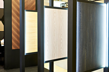 Wooden panels on wall in store