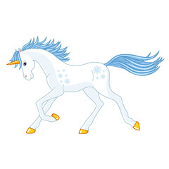 Beautiful running winter unicorn. Isolated object.