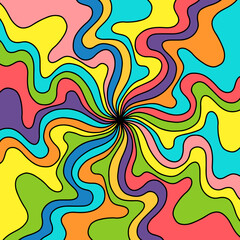 Colorful vivid sun rays style hippie background. Vector psychedelic illustration.