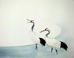 日本画で描いた鶴の絵です