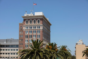 Daytime view of the downtown city center of Stockton, California, USA.