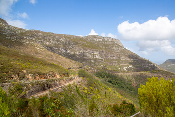 Landscape on the Montagu Pass with old railyways visible, close to George in the Western Cape of South Africa