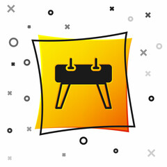 Black Pommel horse icon isolated on white background. Sports equipment for jumping and gymnastics. Yellow square button. Vector