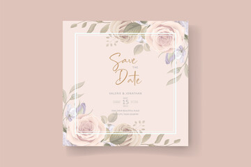 Wedding invitation template set with floral and leaves decoration