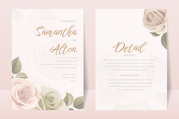 Wedding invitation template set with floral and leaves decoration