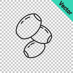Black line Olives icon isolated on transparent background. Vector